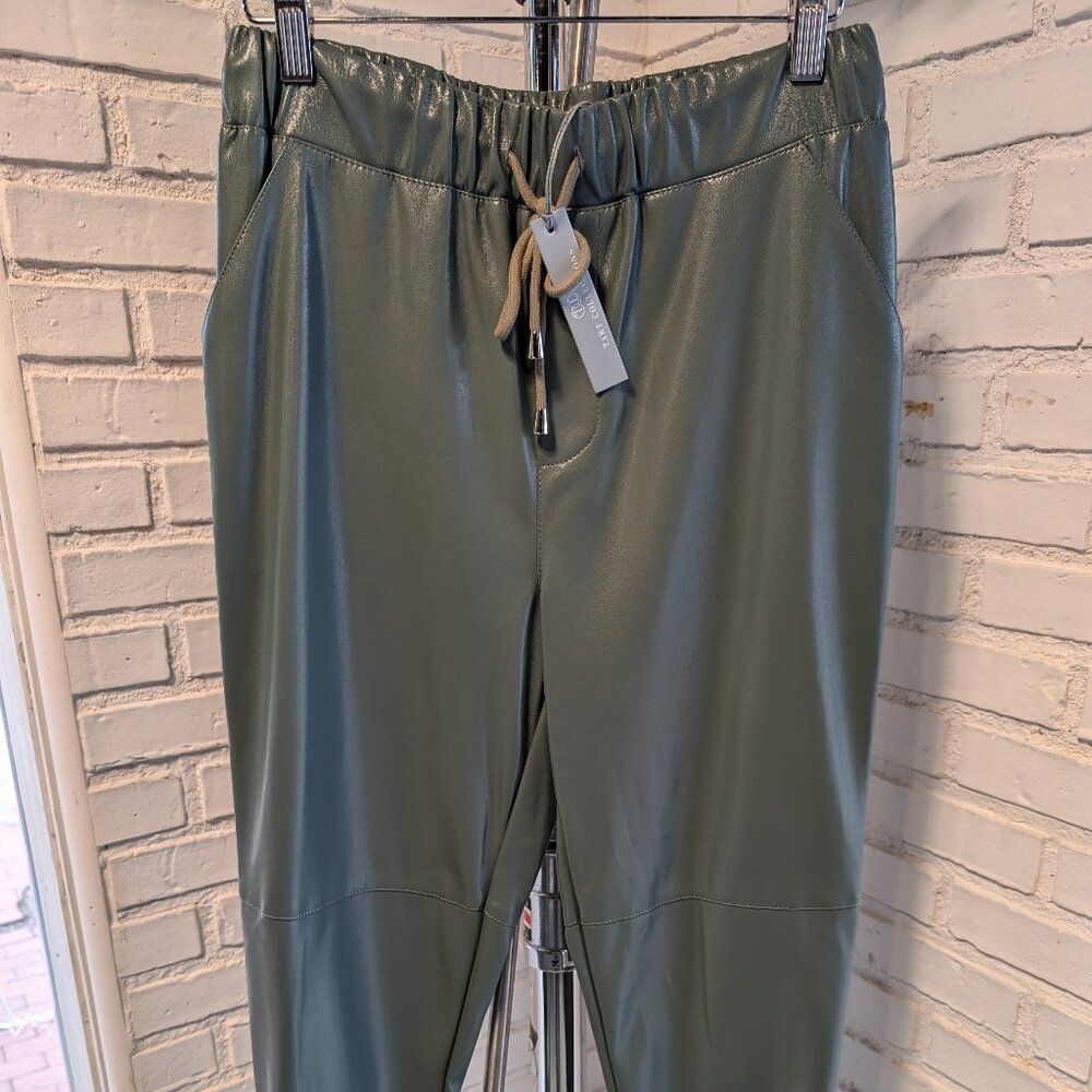 NWT Green Faux Leather Drawstring Pants, Size S